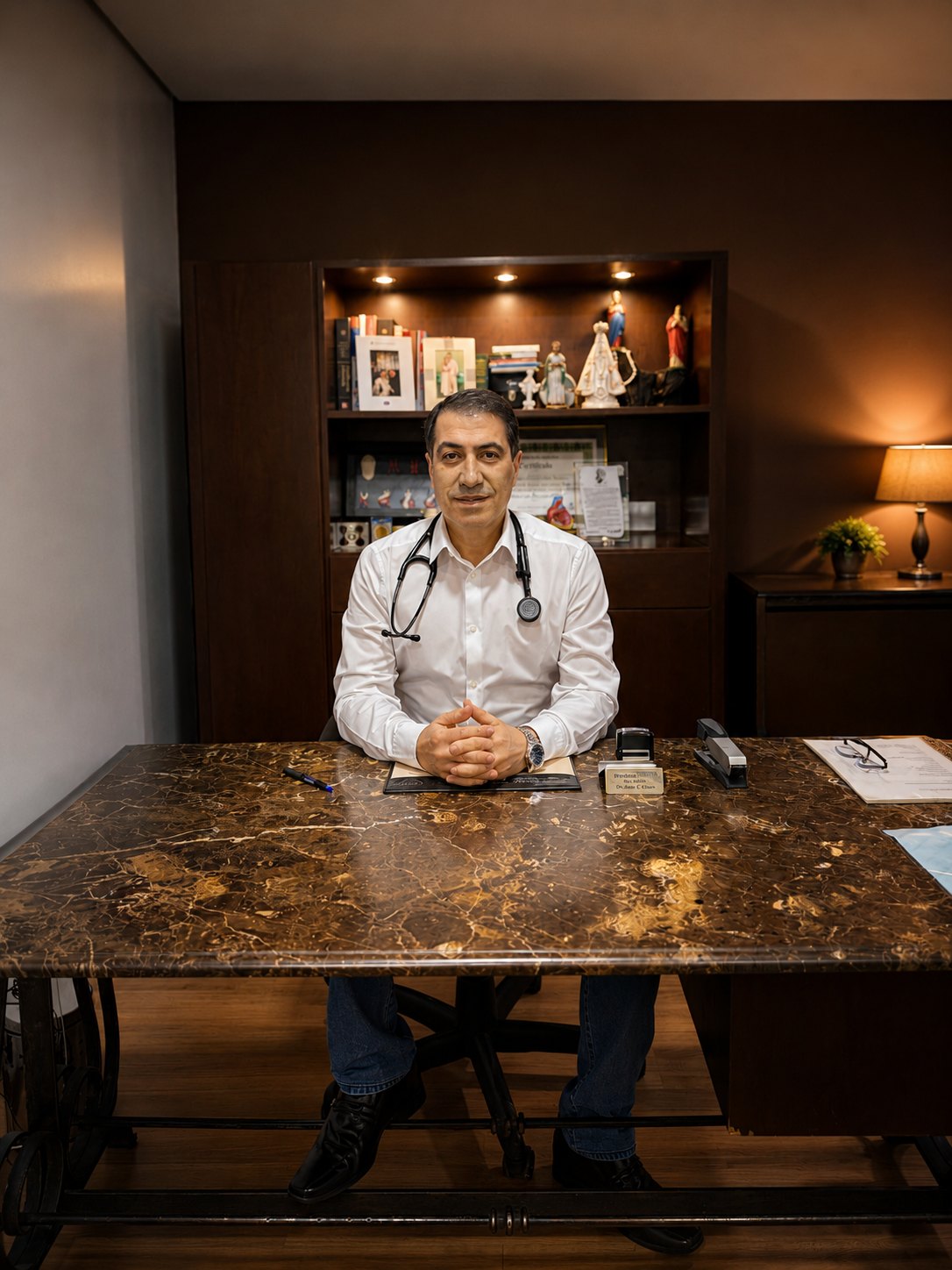Dr. Marcos Cherem, cardiologista, em seu consultório
